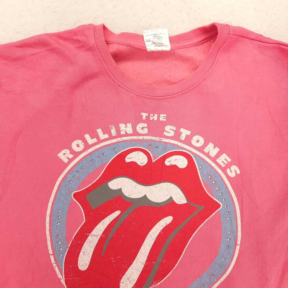 Rolling Stones Band Long Sleeve Crew Neck Sweatshirt Womens Size Large L Pink
